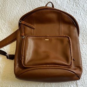 COLE HAAN BROWN LEATHER BACKPACK with outside pocket and multiple pockets inside